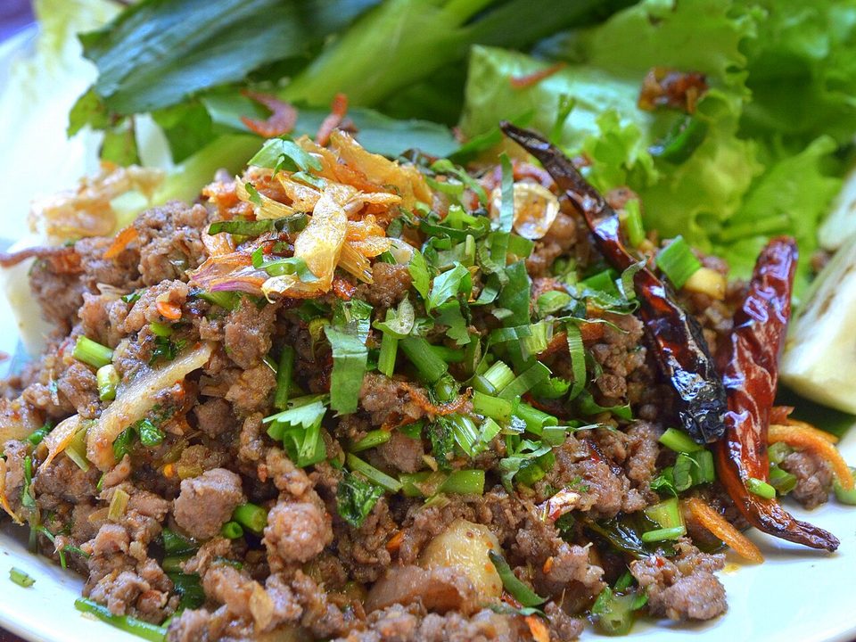 Larb Khua (Northern spiced minced meat salad)